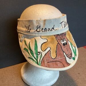 Vintage canvas the Grand Tetons visor hat hand painted moose